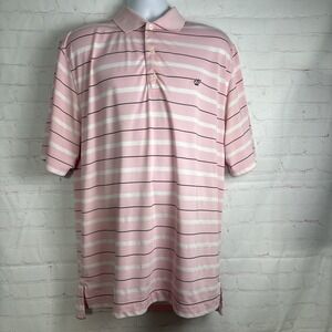 Footjoy Golf Shirt Mens L Pink BlackStripe Short Sleeve Performance Polo Stretch